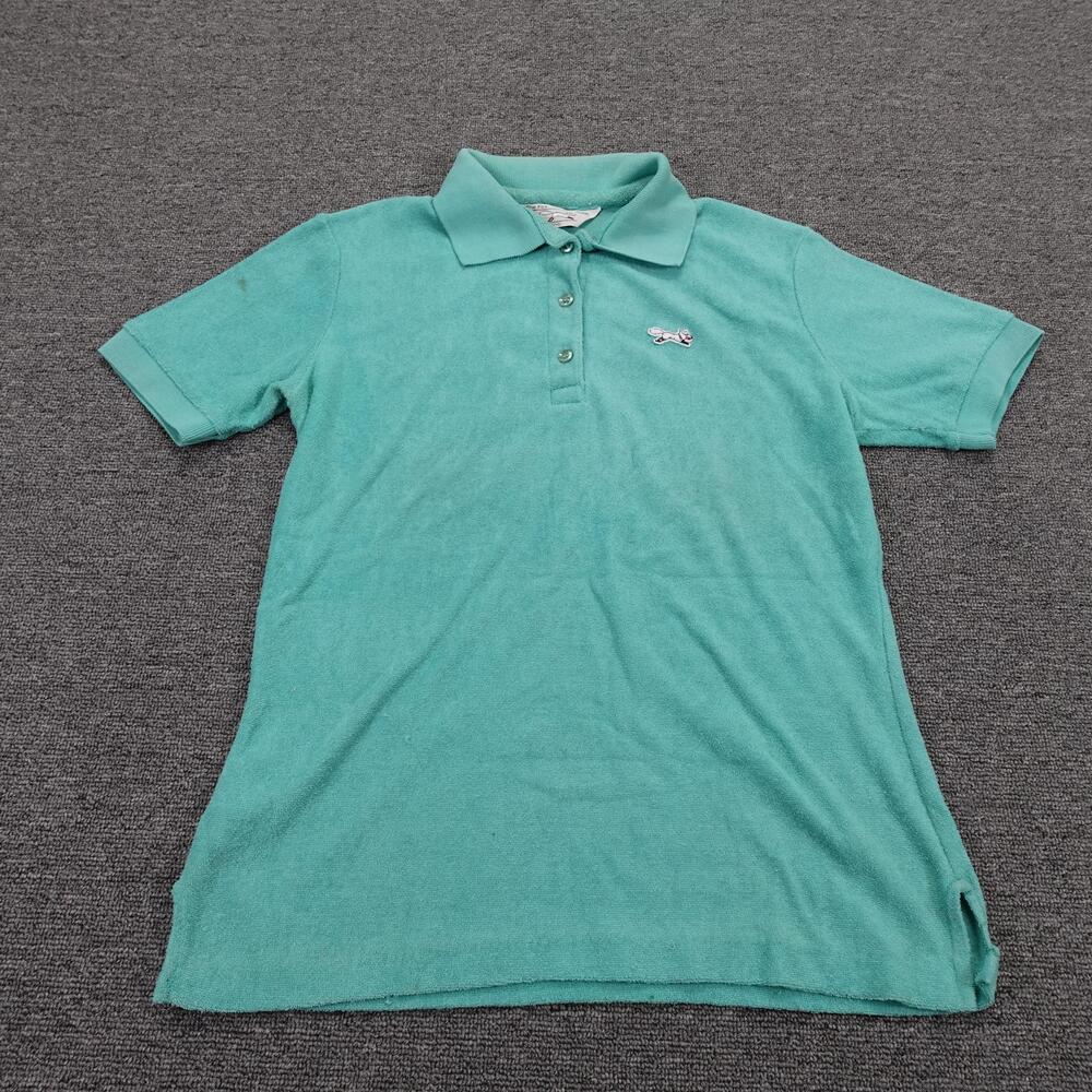 Vintage The Fox Polo Shirt Womens Medium Green Terry Cloth Embroidered Logo
